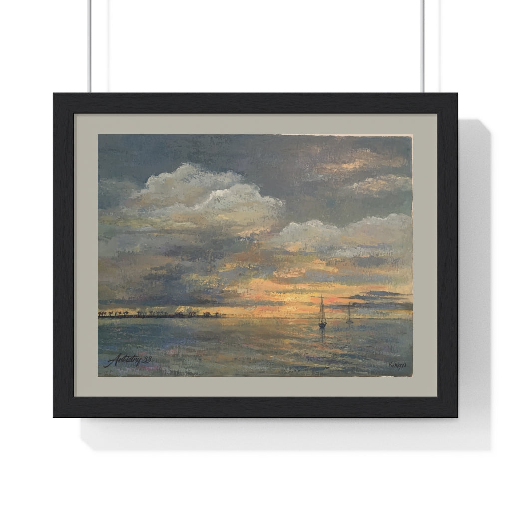 Coastal - Sunset Sail - Premium Framed Horizontal Poster