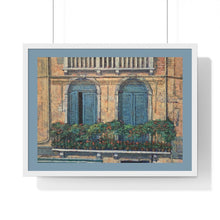 Load image into Gallery viewer, Travel - Italy Blue Shutters - Premium Framed Horizontal Poster
