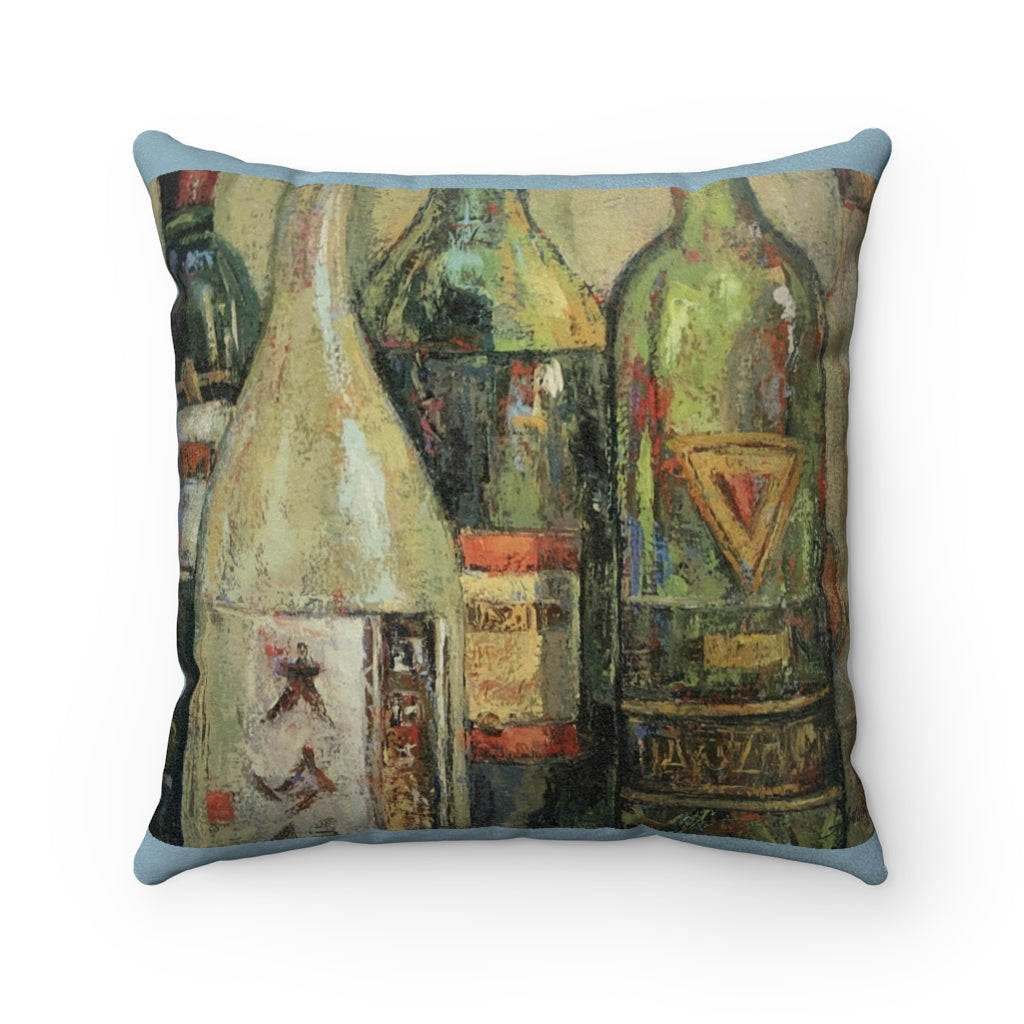 Wine - White Bottle - Faux Suede Square Pillow