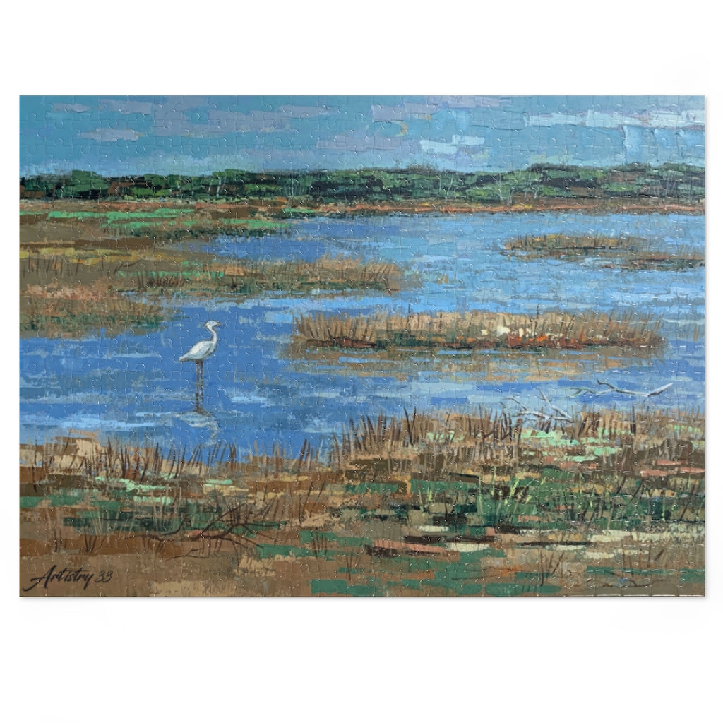 Coastal - Heron in Marsh - Jigsaw Puzzle (250, 500, 1000)