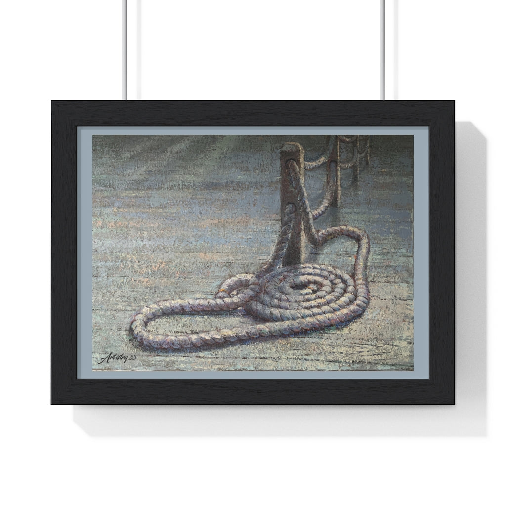 Coastal - Coiled Rope on Dock - Premium Framed Horizontal Poster