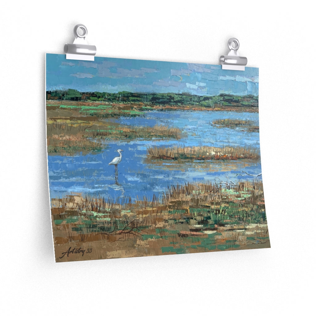 Coastal - Heron in Marsh - Premium Matte horizontal posters
