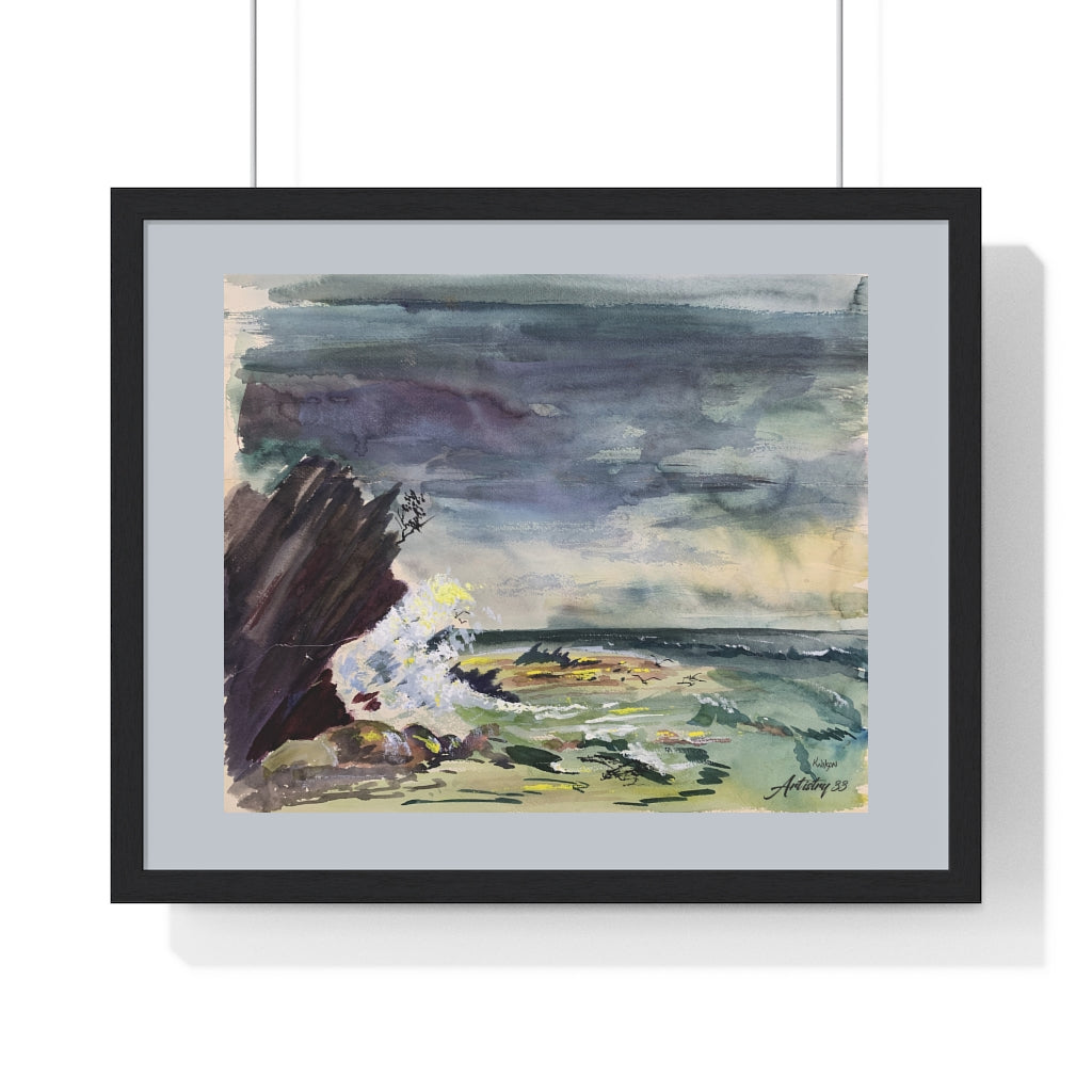 Travel - Cliffs Watercolor - Premium Framed Horizontal Poster