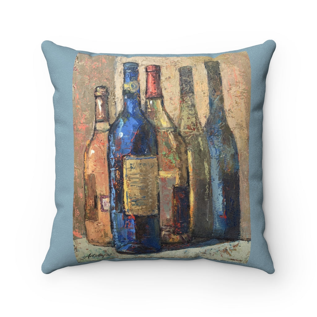 Wine - Blue Bottle - Faux Suede Square Pillow