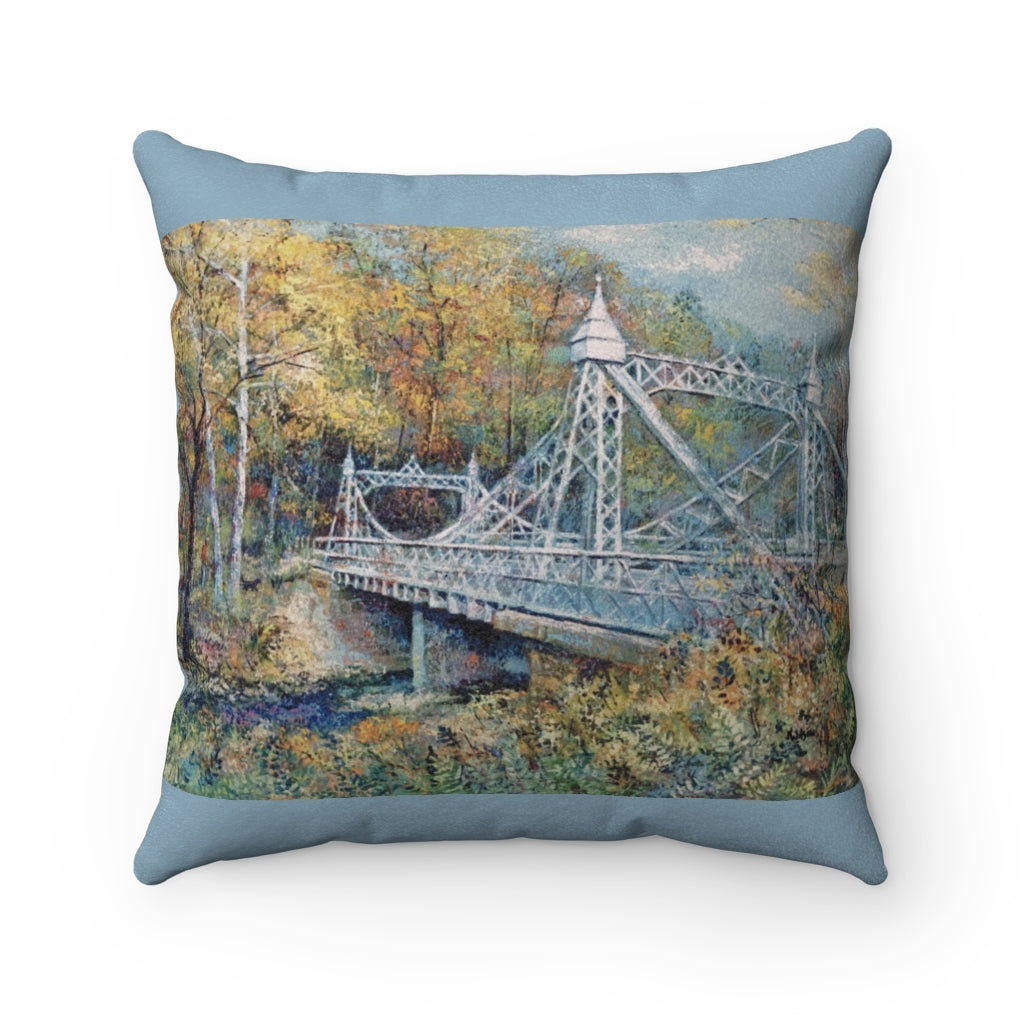 Mill Creek Park - Silver Bridge - Faux Suede Square Pillow