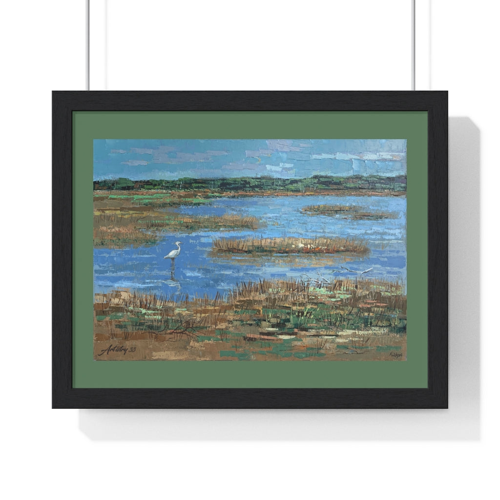 Coastal - Heron in Marsh - Premium Framed Horizontal Poster